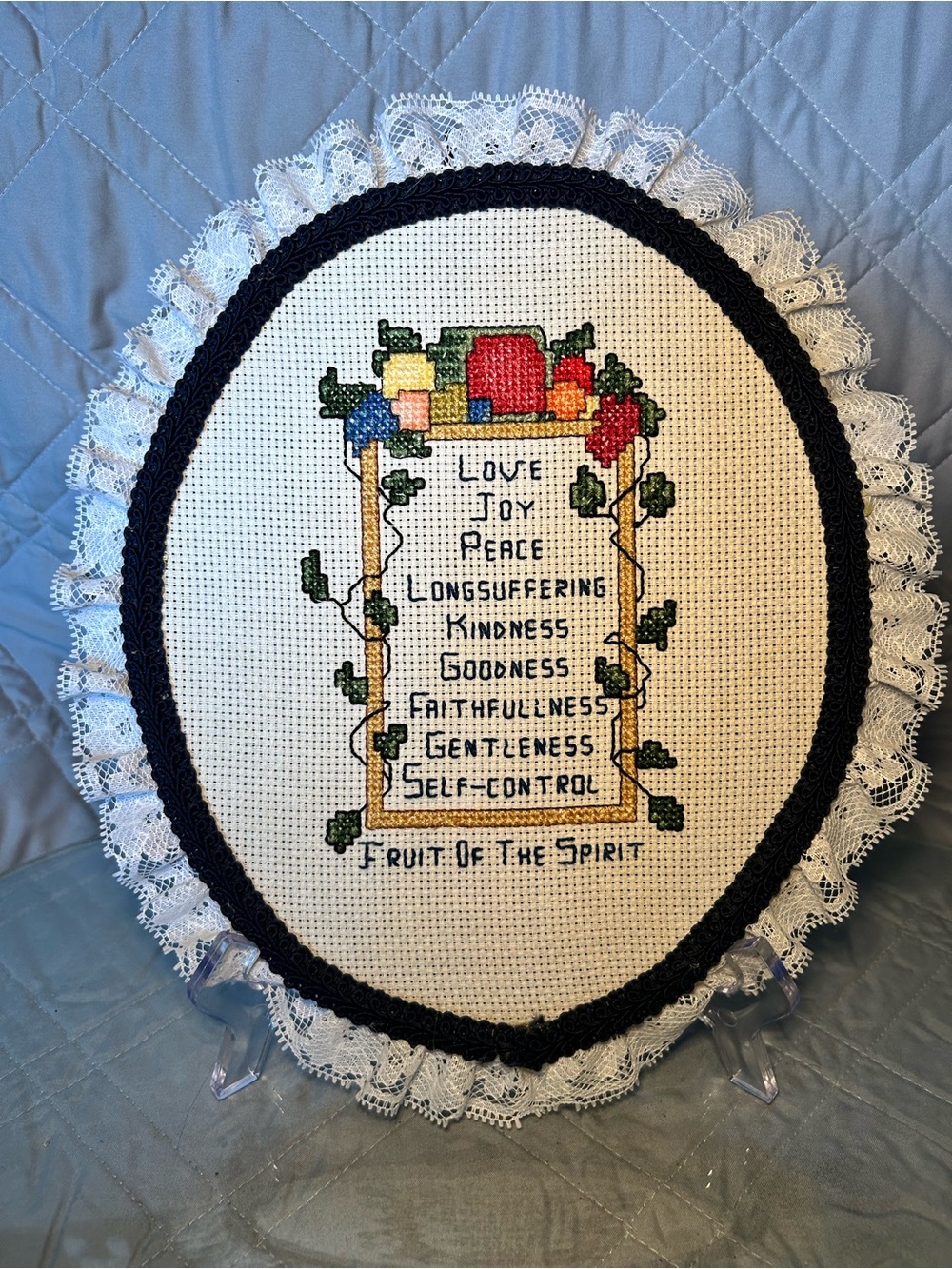 Handmade Cross-Stitch Fruit of the Spirit Wall Hanging